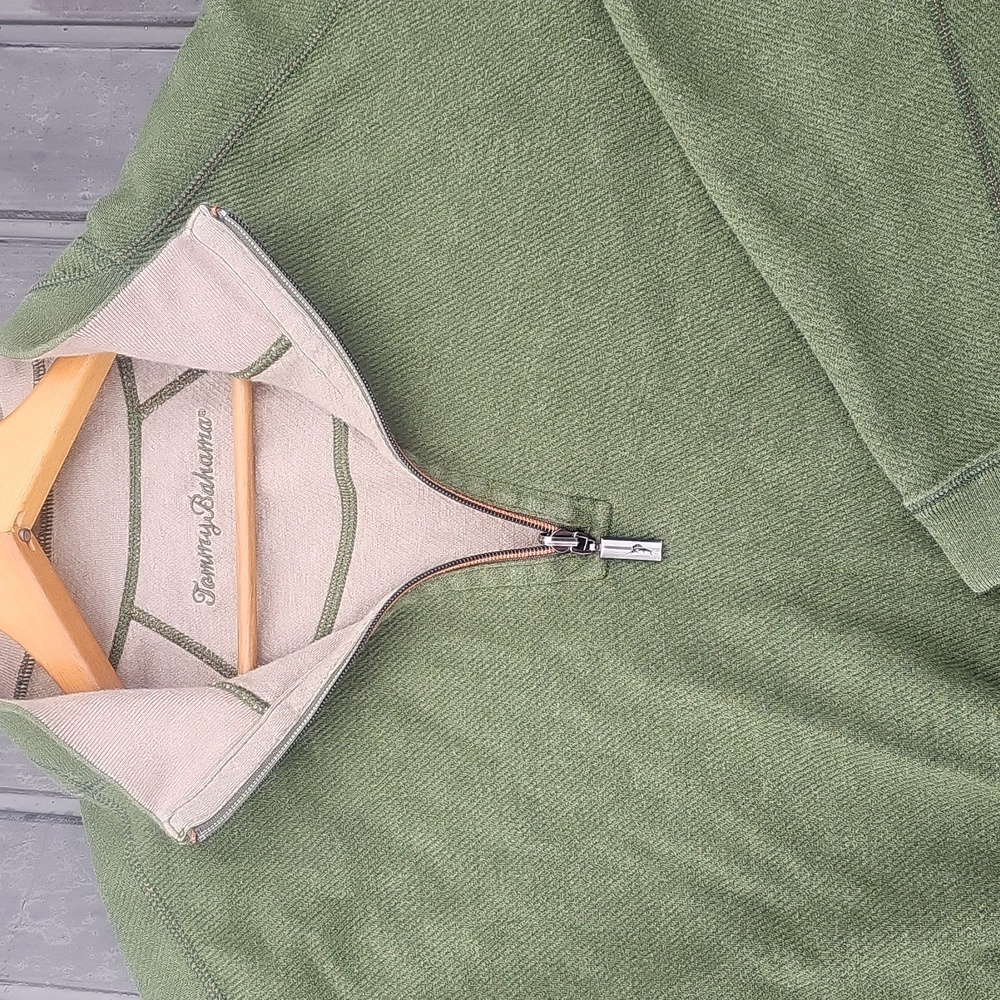 Tommy Bahama XL Men's Olive/Sand Reversible Quarter-Zip Sweatshirt/Sweater